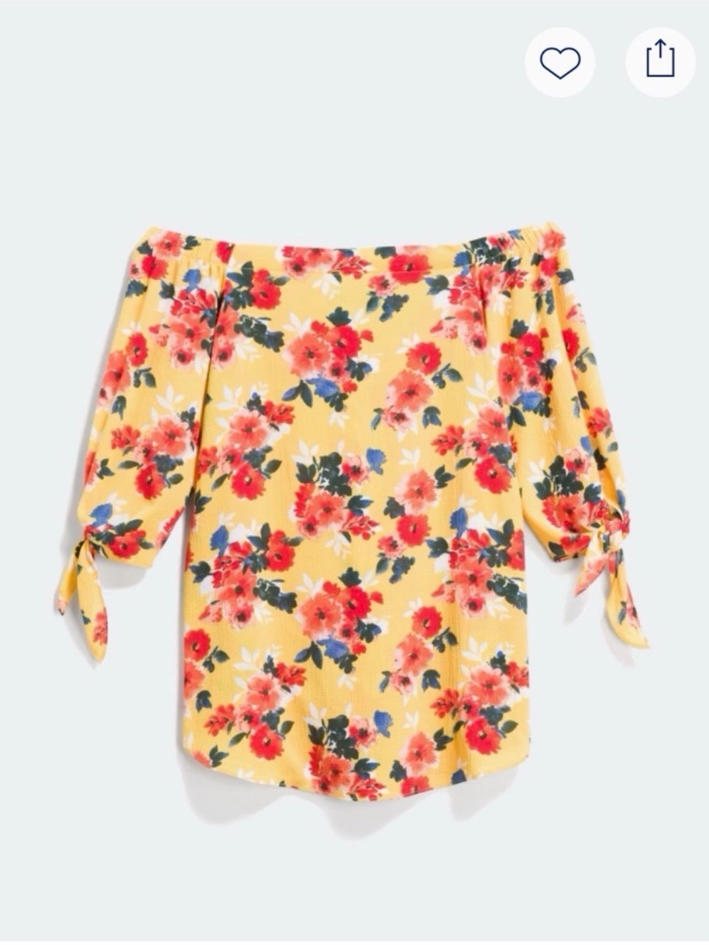 Off-Shoulder Yellow Floral Tie-Sleeve Women's Top Size Medium